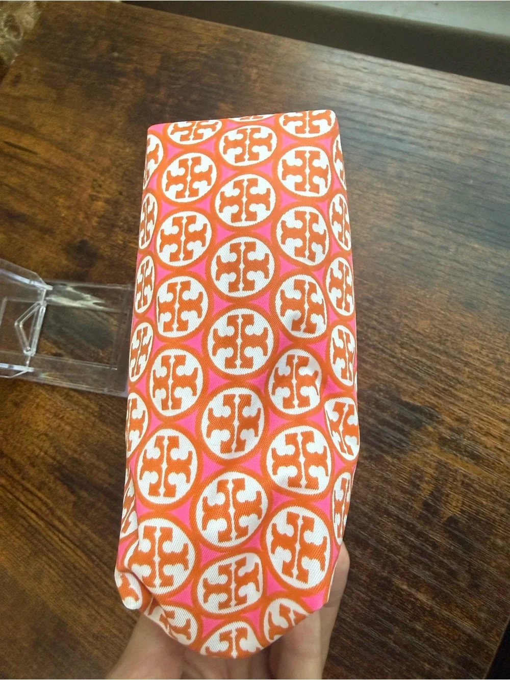 Two Tory Burch Pink and Orange Logo Zip Pouch